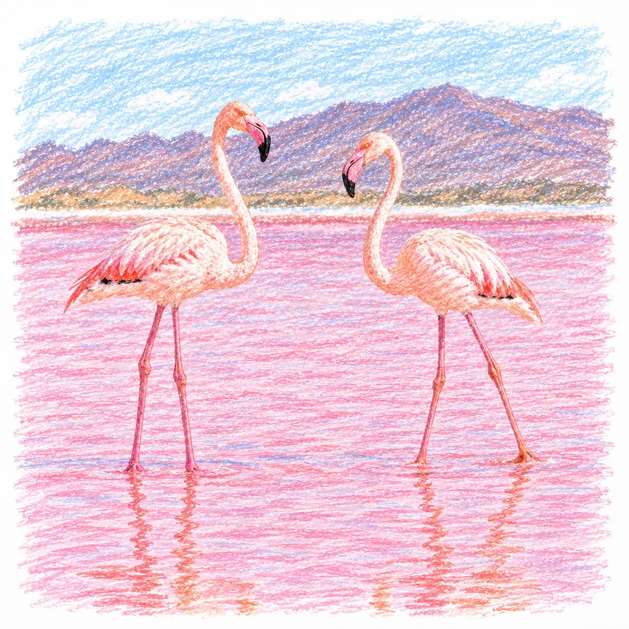 Modèle colorié: Coloriage de flamants roses
