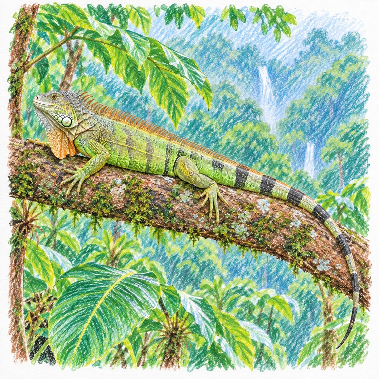 Modèle colorié: Coloriage d'iguane vert