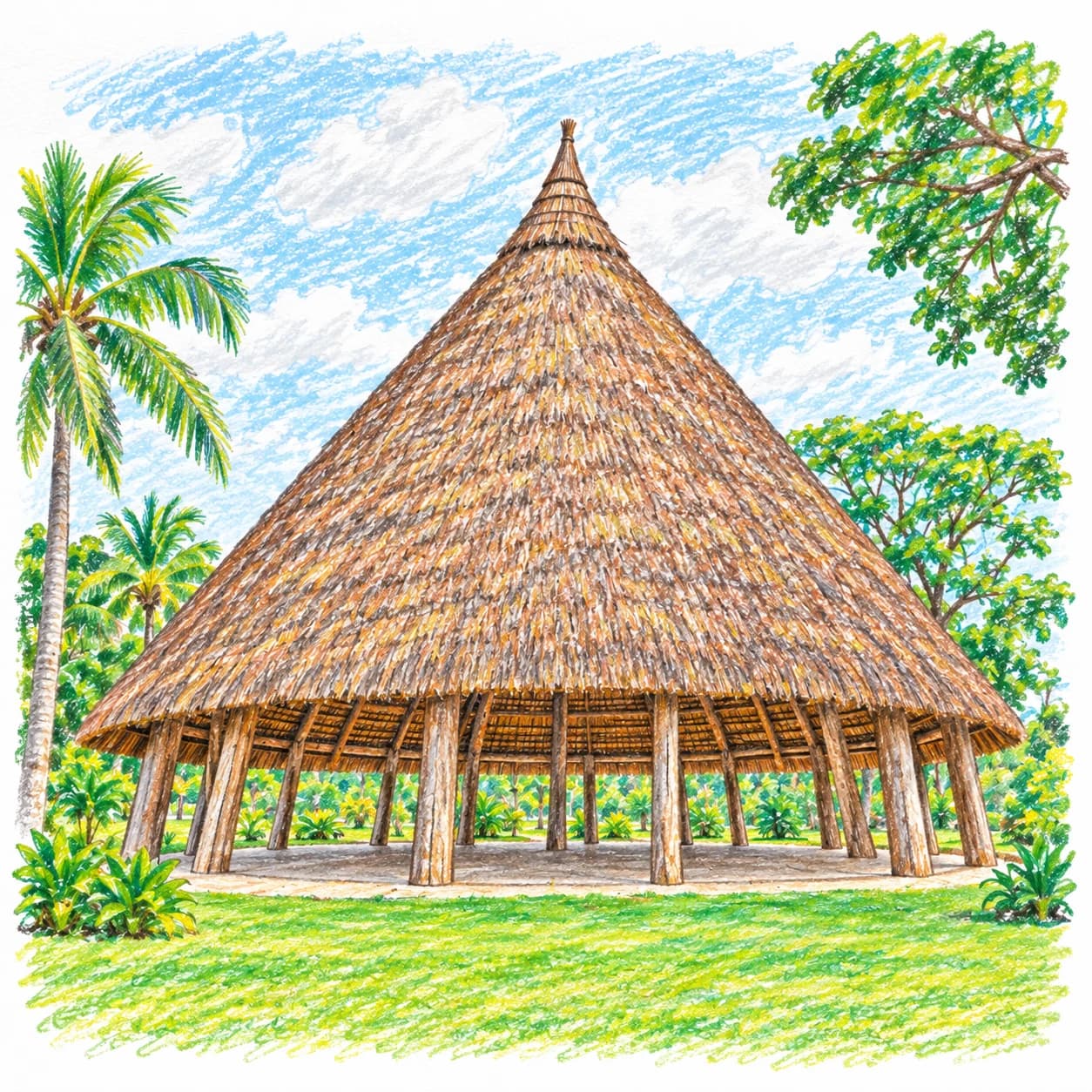 Colored model: Guyana coloring page: thatched open pavilion