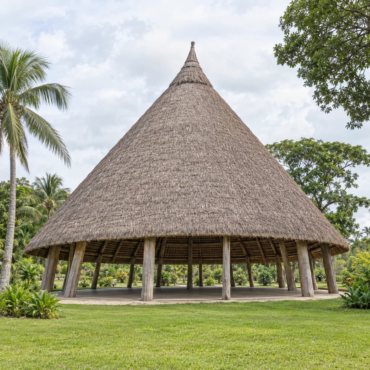 Photo réaliste: Coloriage du Guyana : grande hutte au toit de chaume