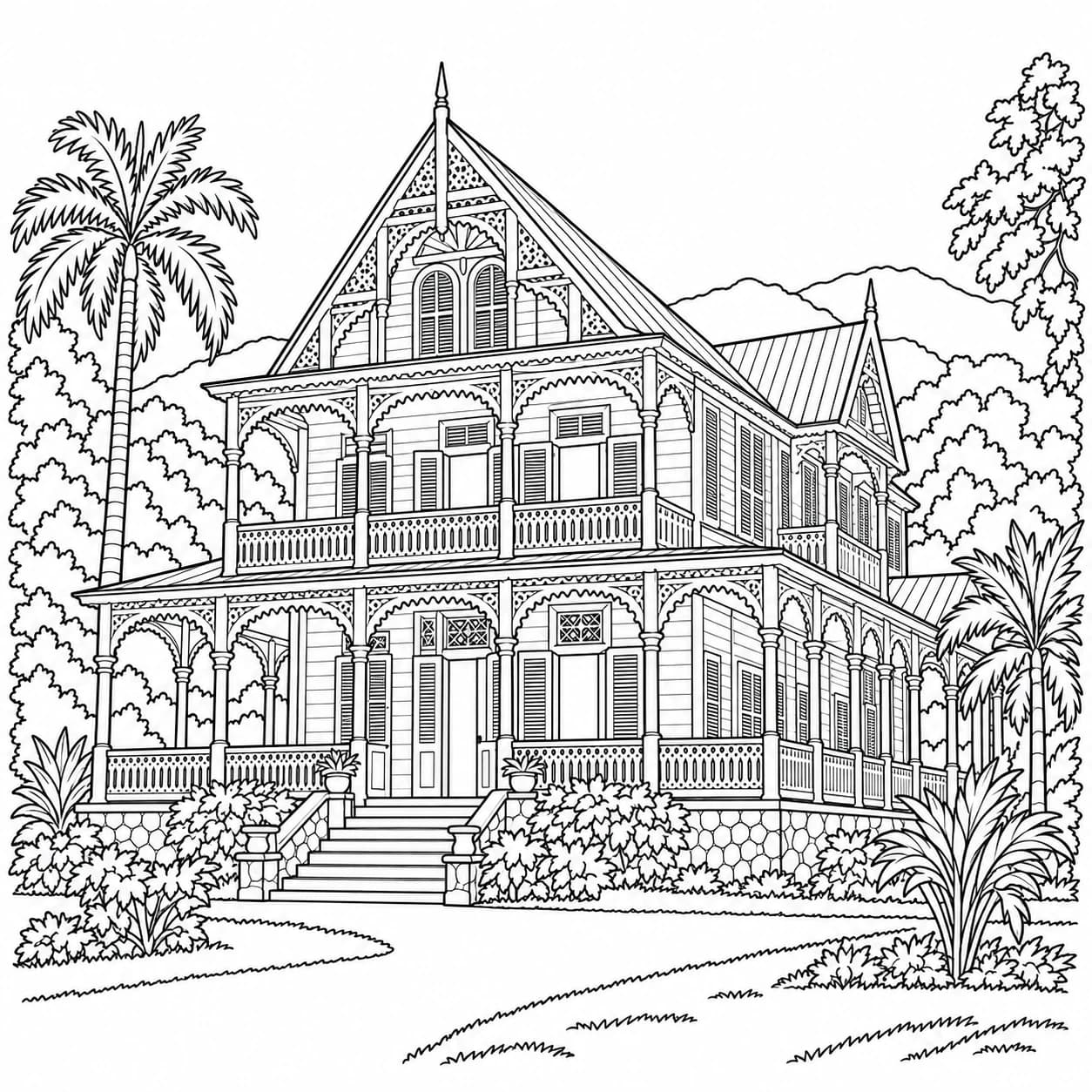 Coloring: Haiti coloring page: gingerbread house