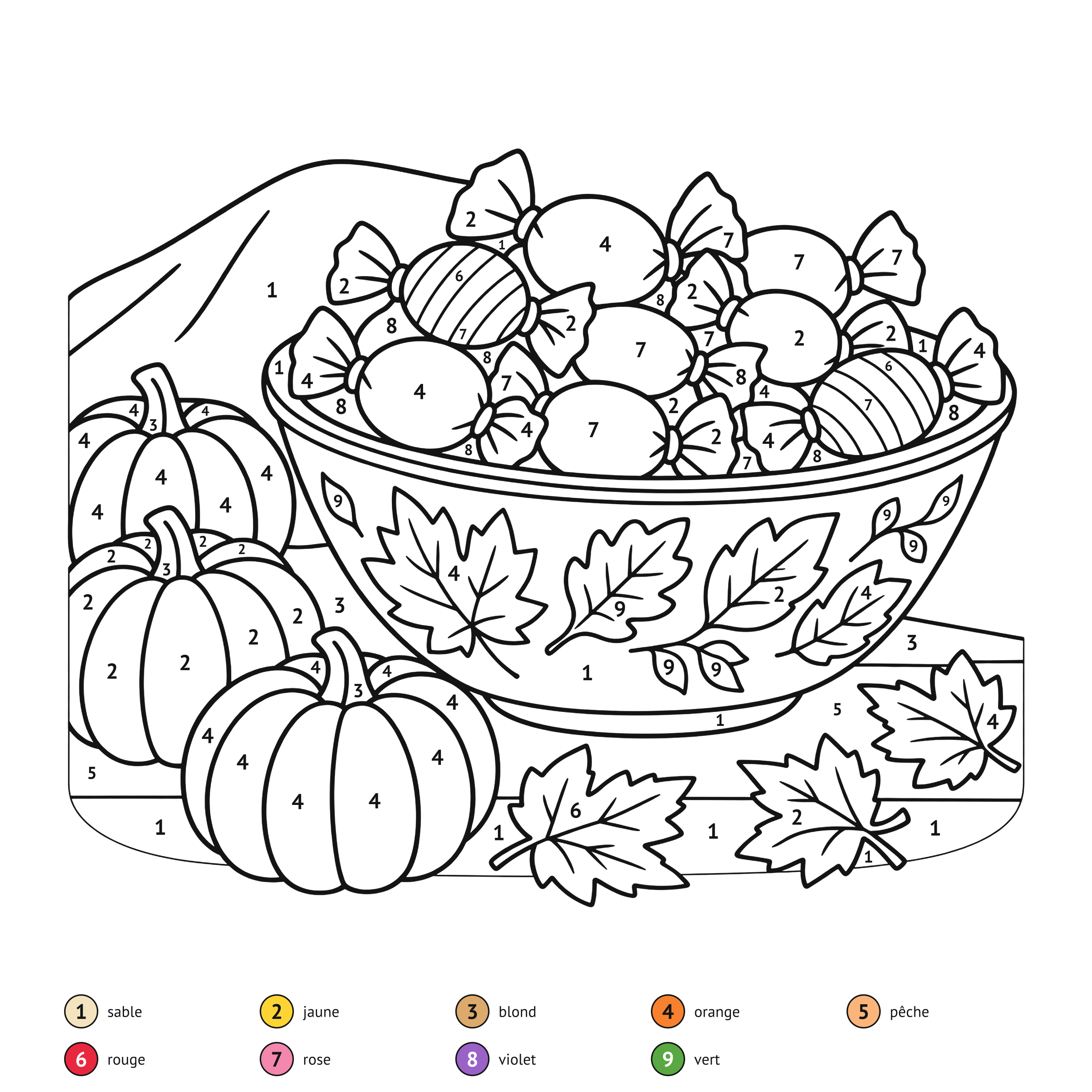 Au numéro: Bonbons d’Halloween : coloriage au numéro à imprimer