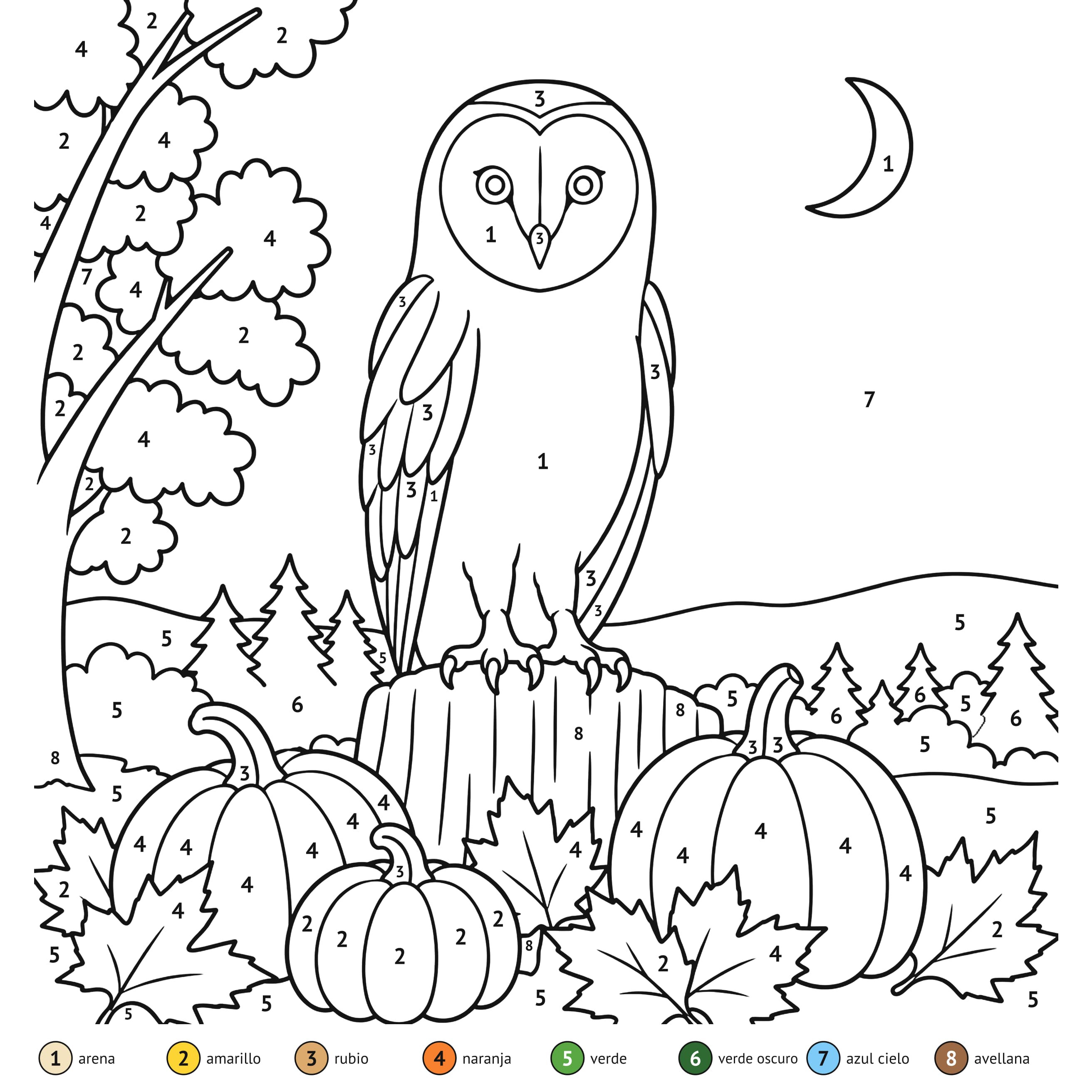 Por números: Búho de Halloween para colorear por números