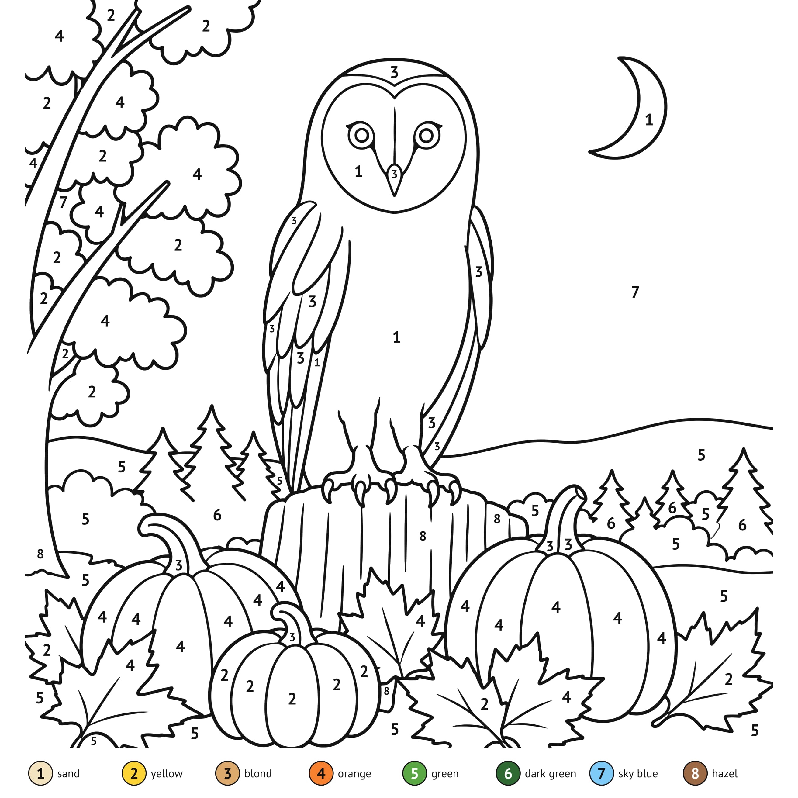 Color by number: Halloween owl color by number printable
