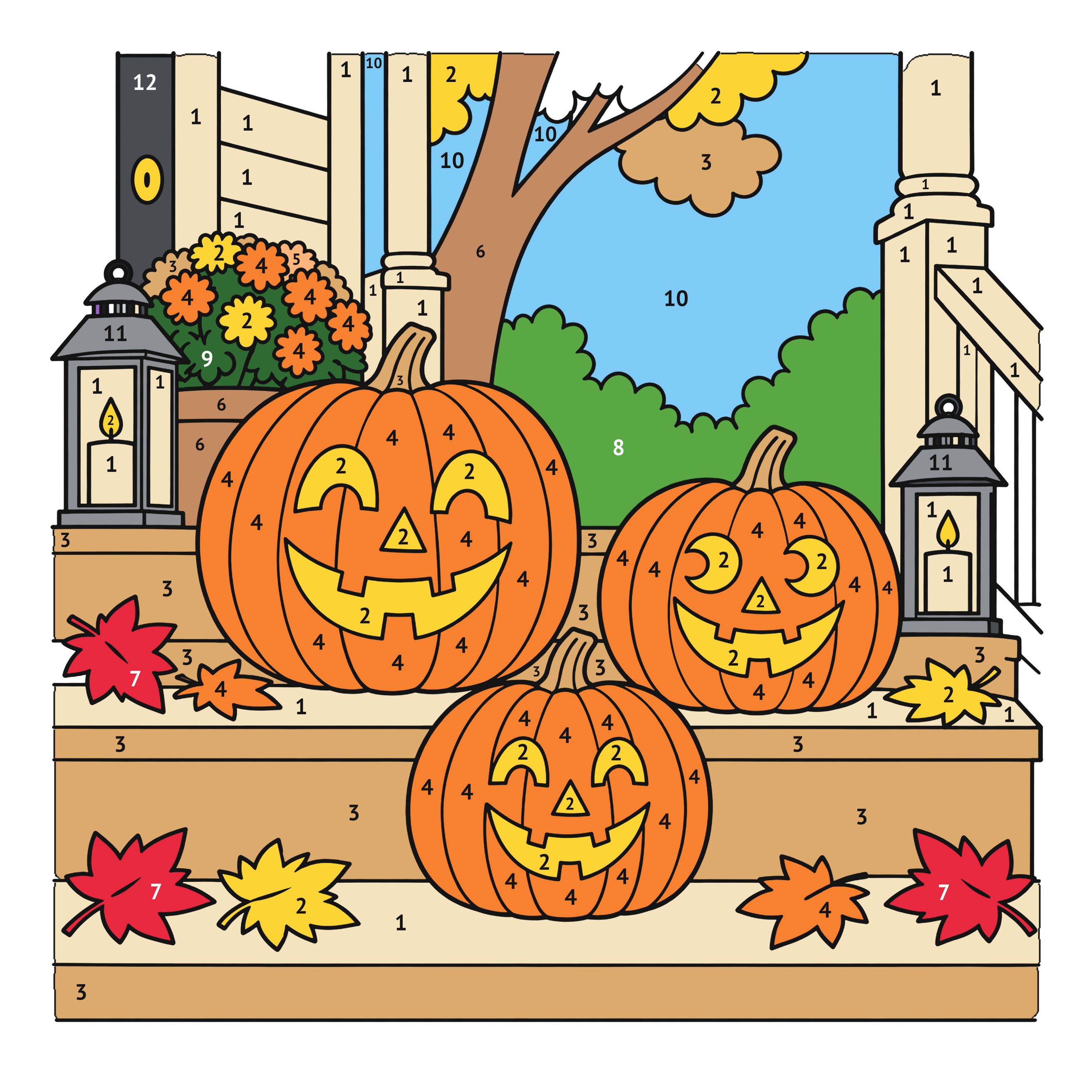 Modèle colorié: Citrouilles d’Halloween : coloriage au numéro à imprimer