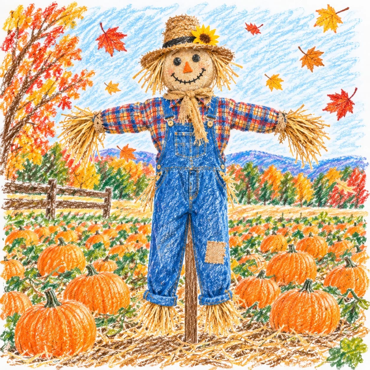 Modèle colorié: Coloriage d'épouvantail d'Halloween
