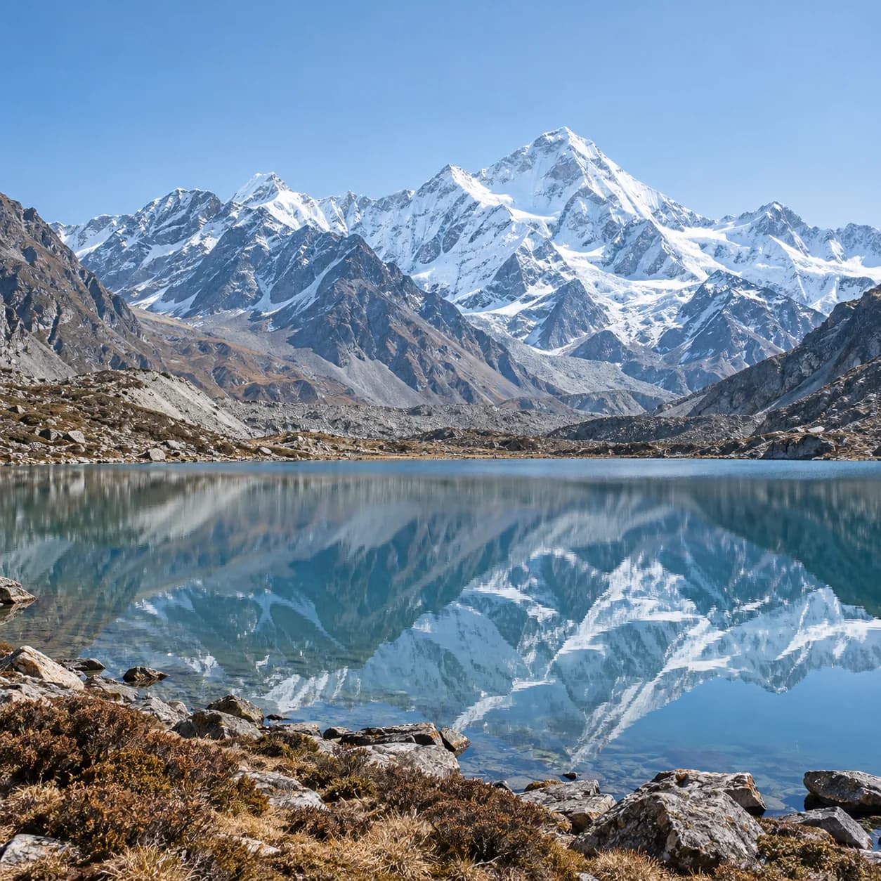 Photo réaliste: Coloriage de la chaîne de l'Himalaya : lac glaciaire