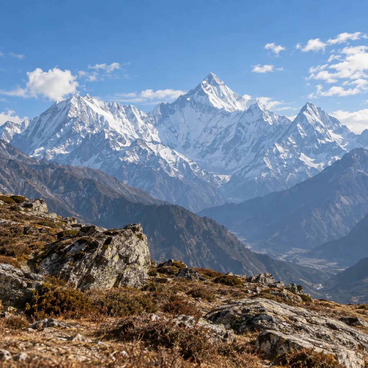 Photo réaliste: Coloriage de la chaîne de l'Himalaya : sommets dentelés
