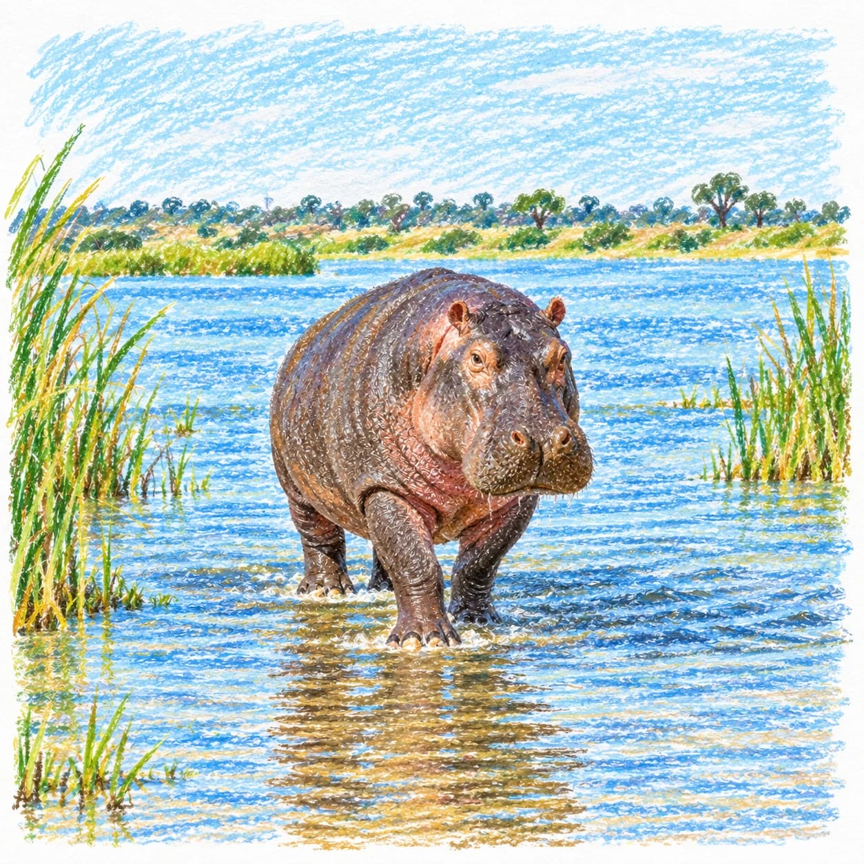 Colored model: Hippopotamus coloring page