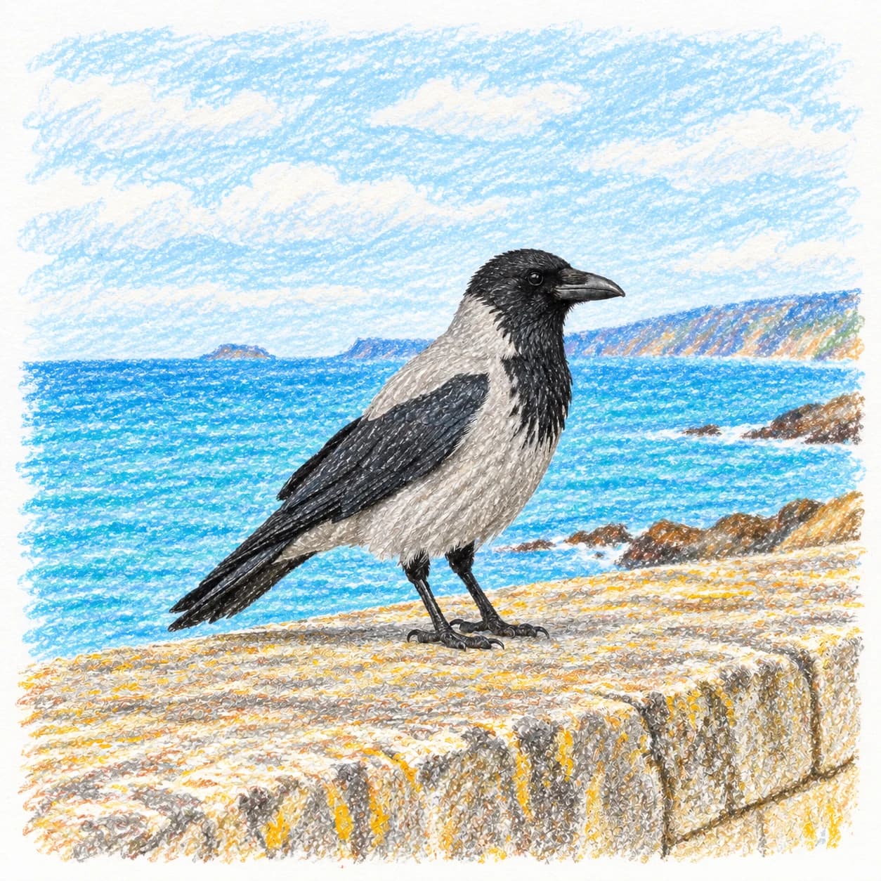 Colored model: Hooded crow coloring page