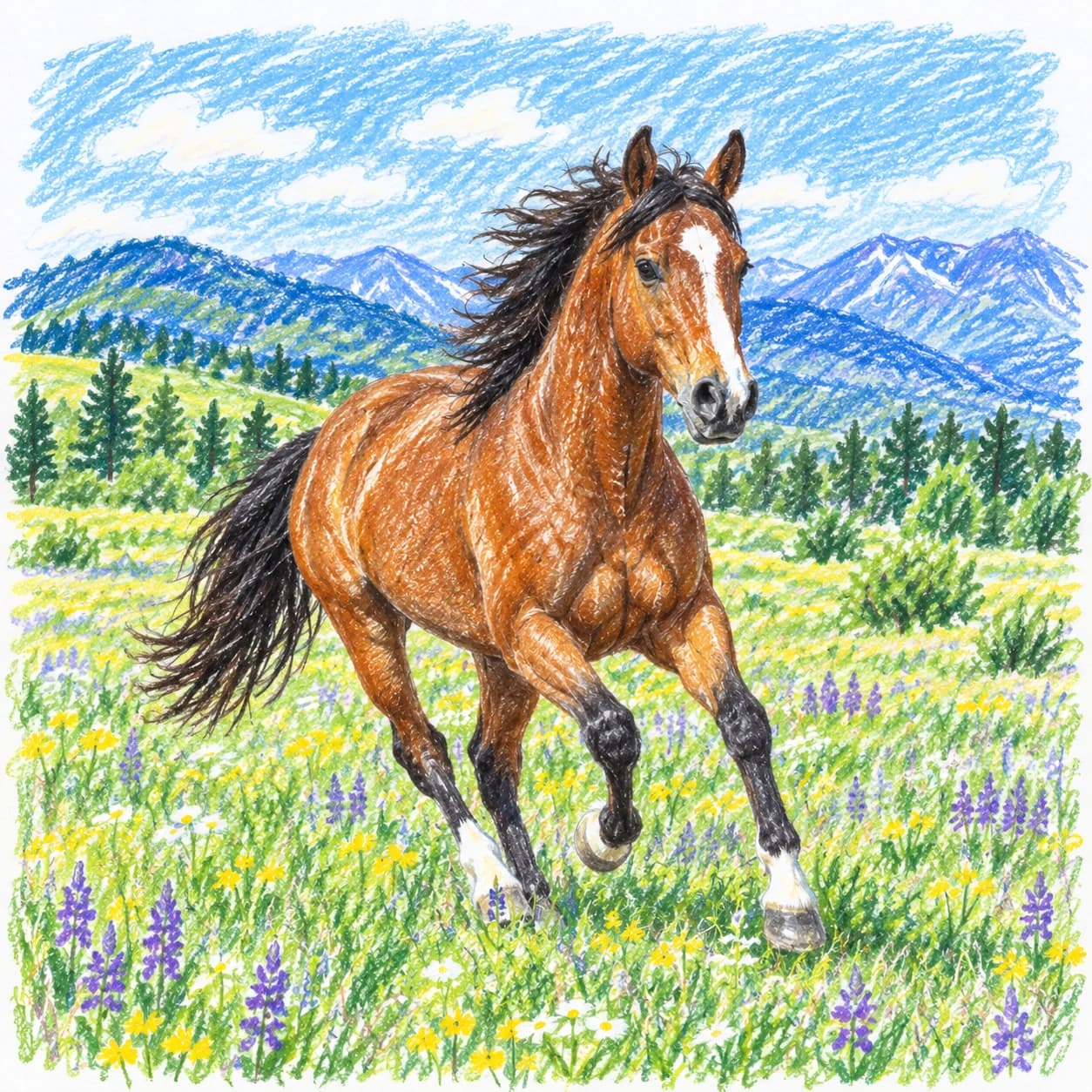 Modèle colorié: Coloriage de cheval