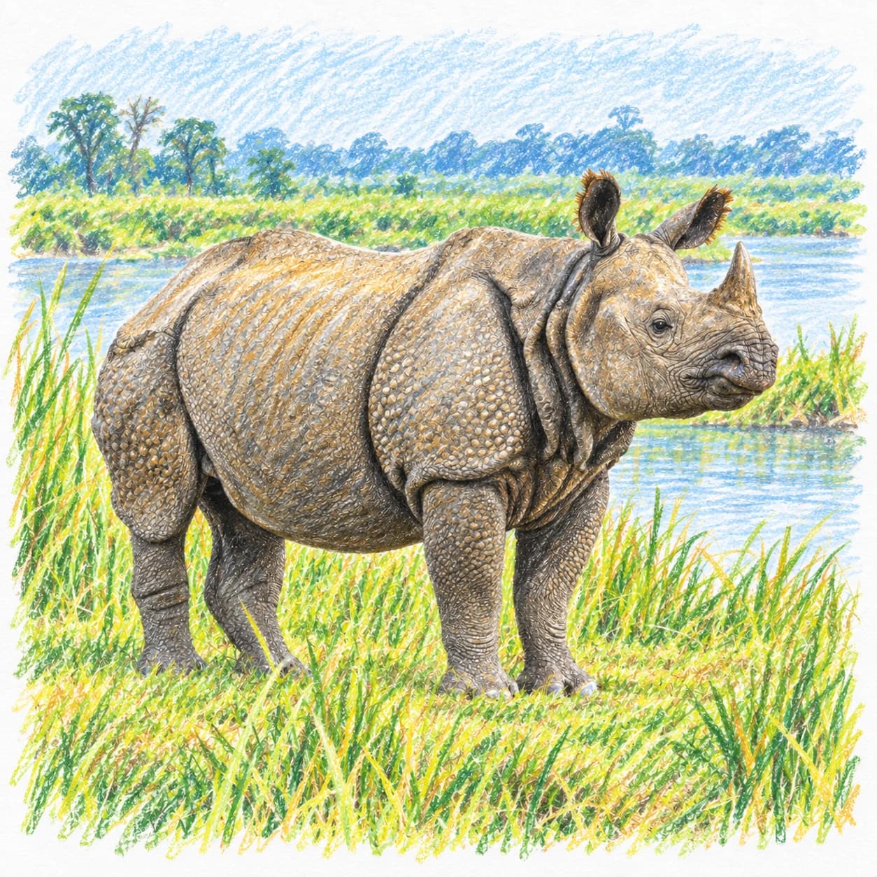Modèle colorié: Coloriage de rhinocéros indien