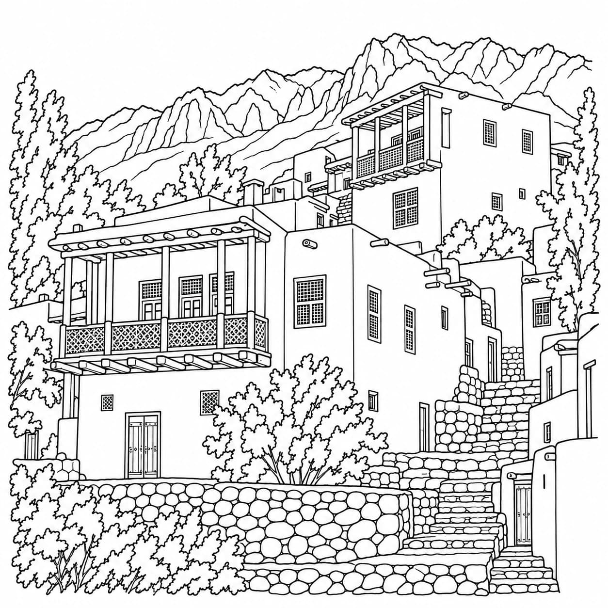 Coloriage: Coloriage de l'Iran : village de terre rouge