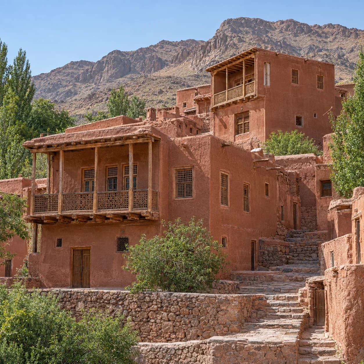 Foto realista: Dibujo de Irán para colorear: aldea de barro rojo