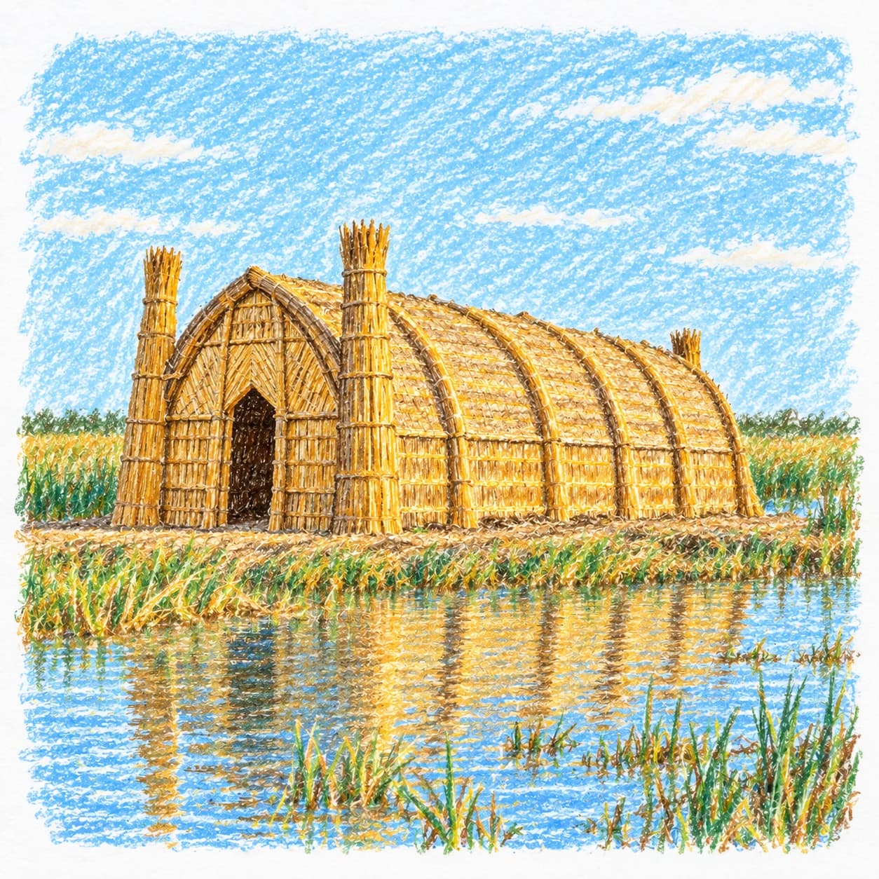 Colored model: Iraq coloring page: reed house in the marshes