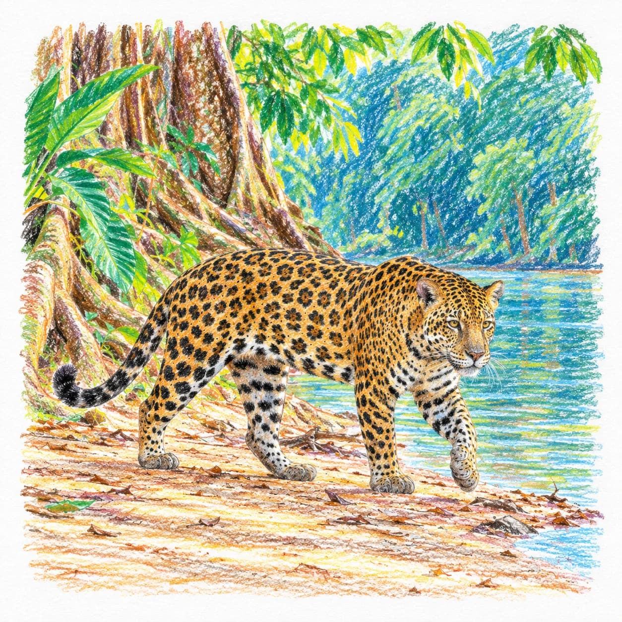 Modèle colorié: Coloriage de jaguar d'Amazonie