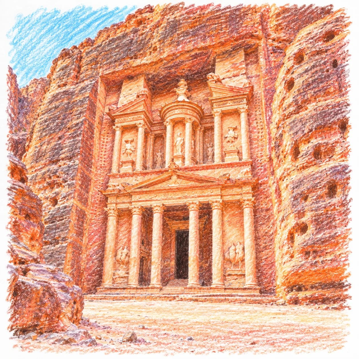 Modèle colorié: Coloriage de la Jordanie : le Trésor de Pétra