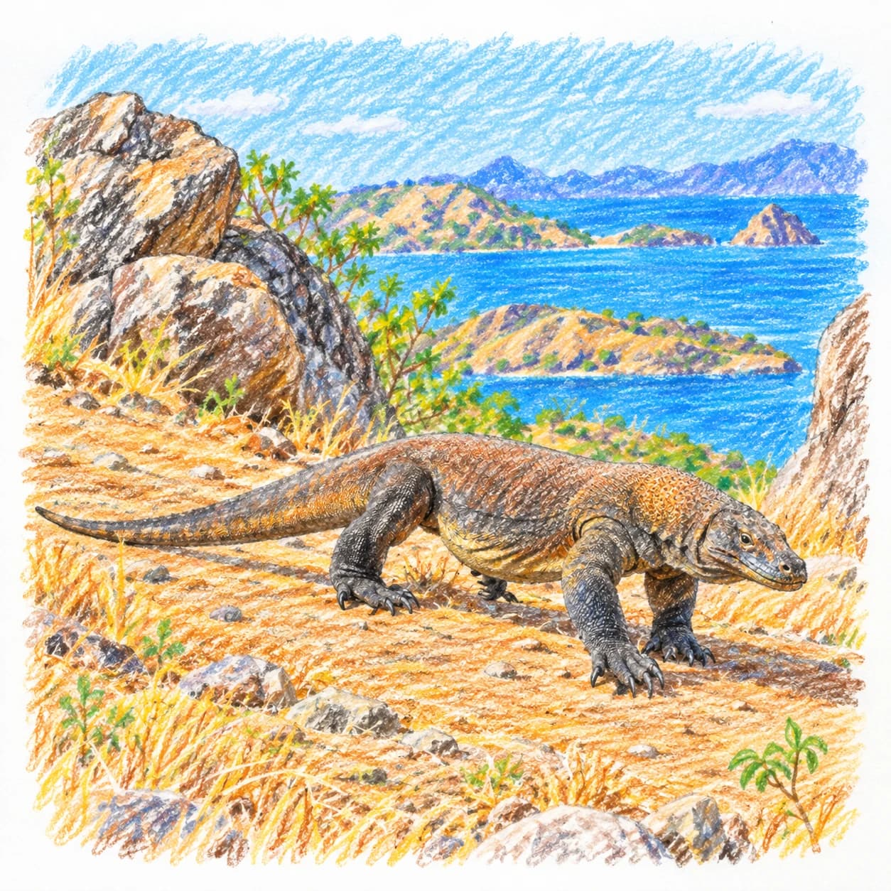 Colored model: Komodo dragon coloring page