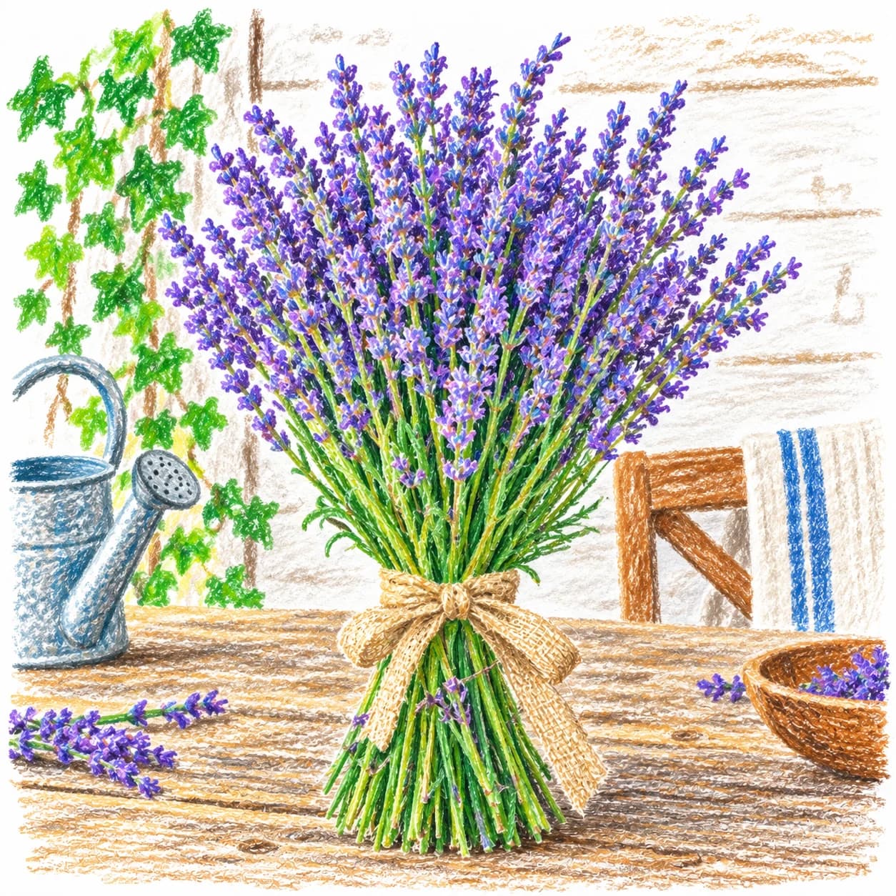 Modelo coloreado: Dibujo de ramo de lavanda para colorear