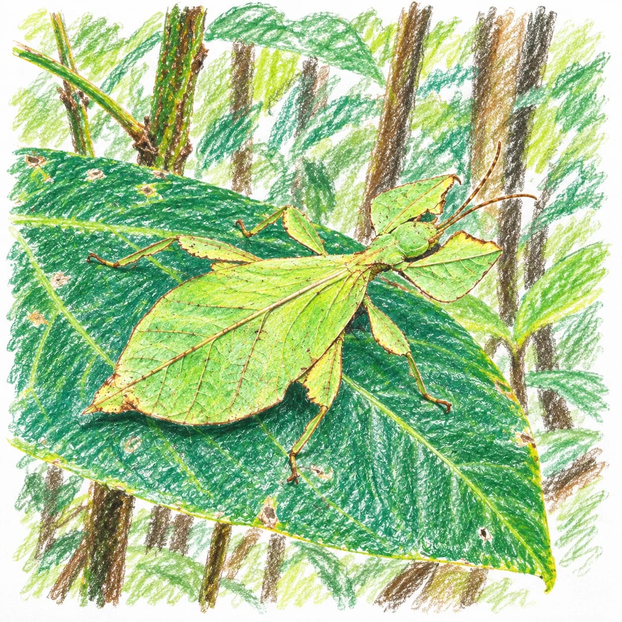 Modelo coloreado: Dibujo de insecto hoja para colorear