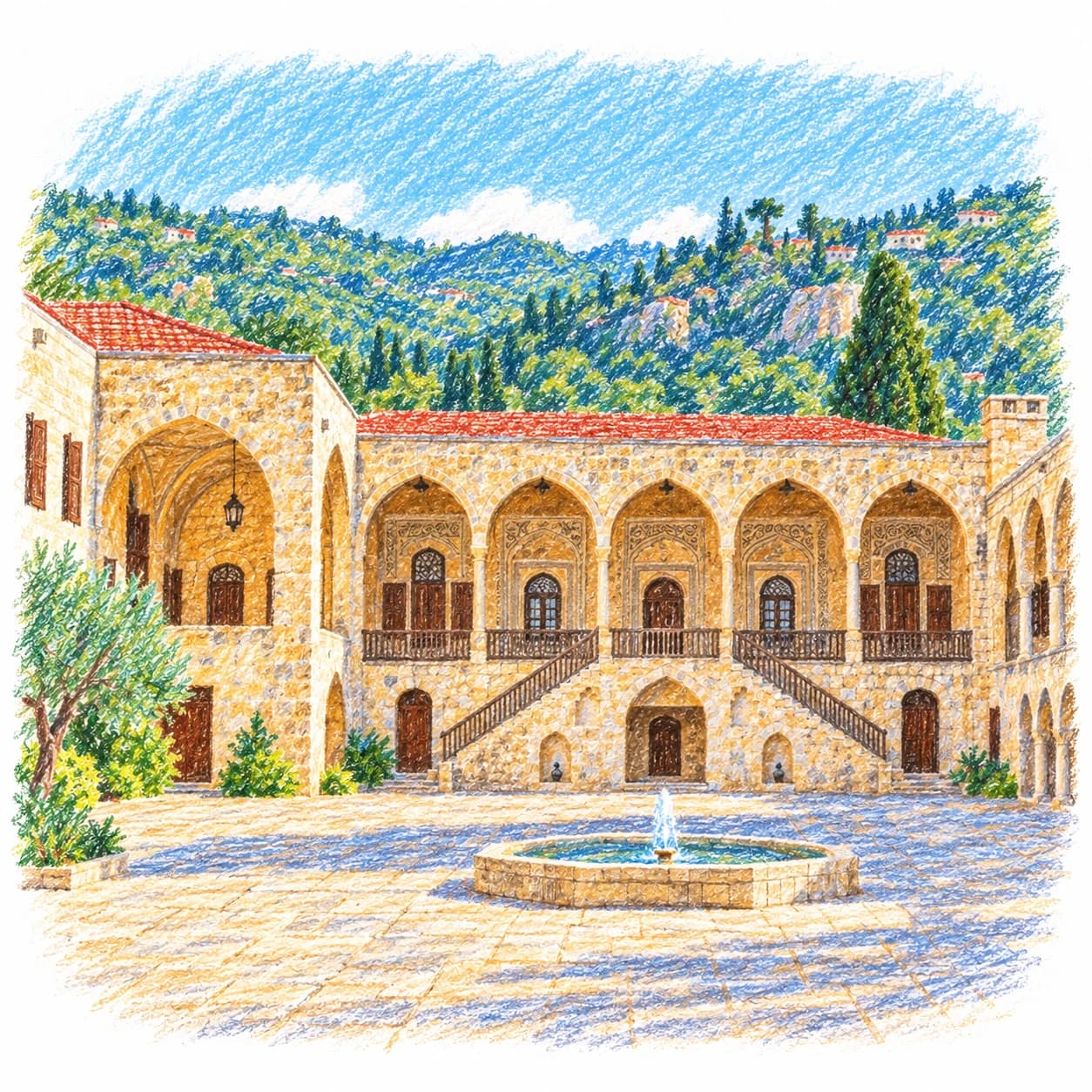 Colored model: Lebanon coloring page: palace courtyard