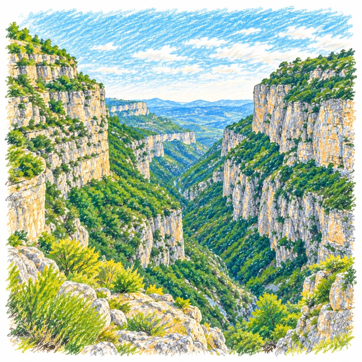 Colored model: Limestone karst layered canyon coloring page