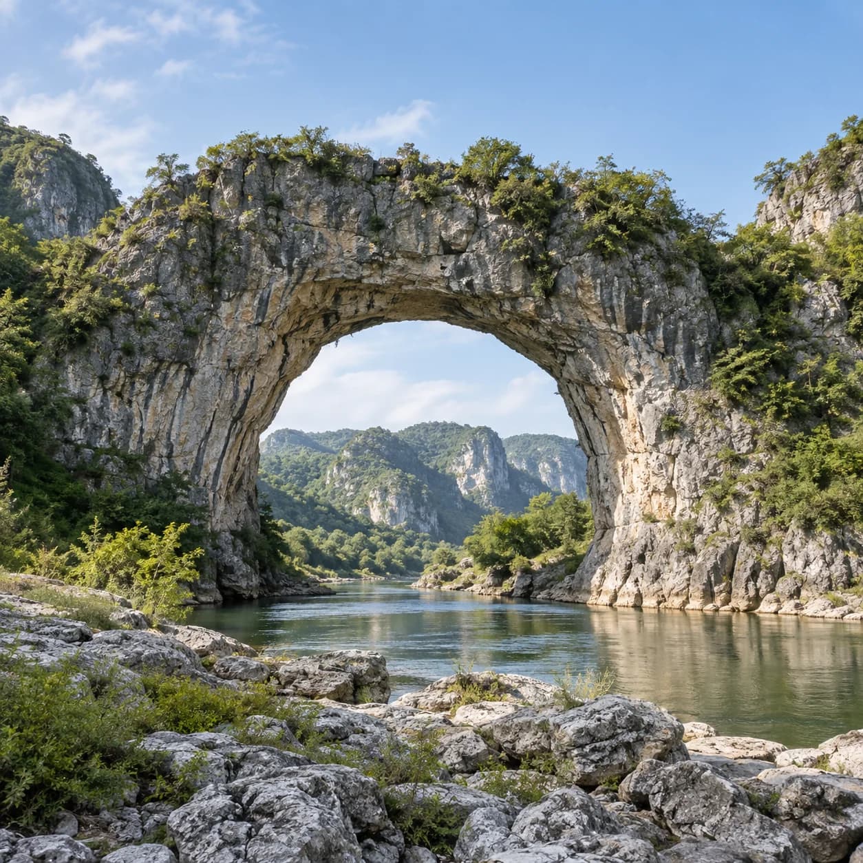 Photo réaliste: Coloriage d'un karst calcaire : arche naturelle