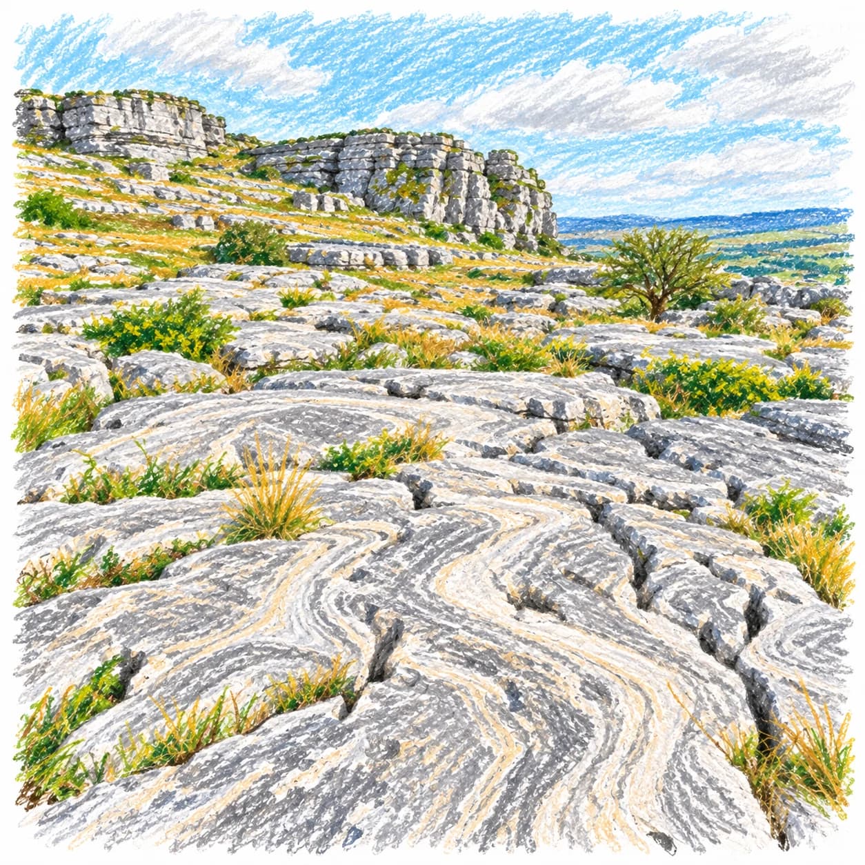 Modèle colorié: Coloriage d'un karst calcaire : sol aux motifs naturels