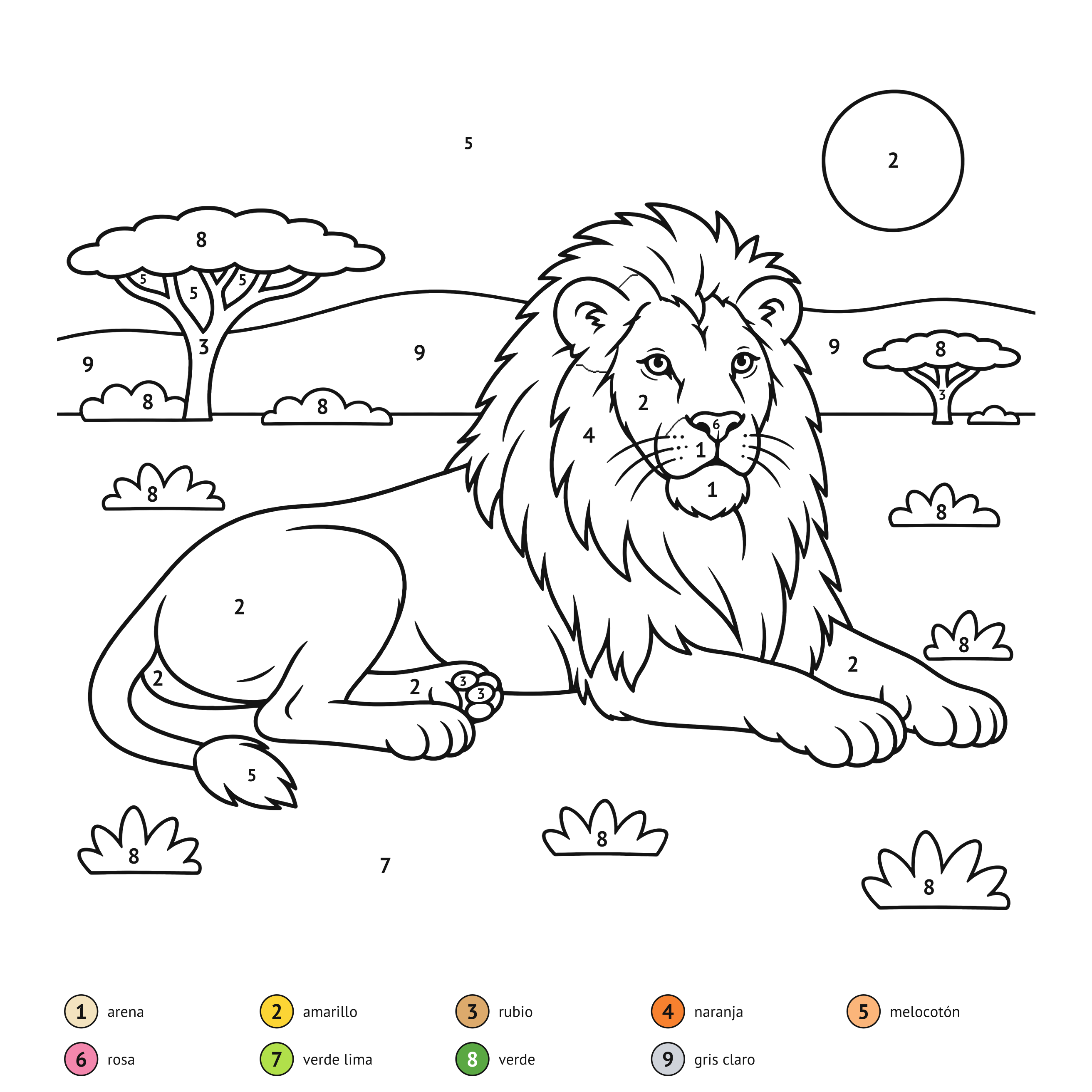 Por números: León para colorear por números