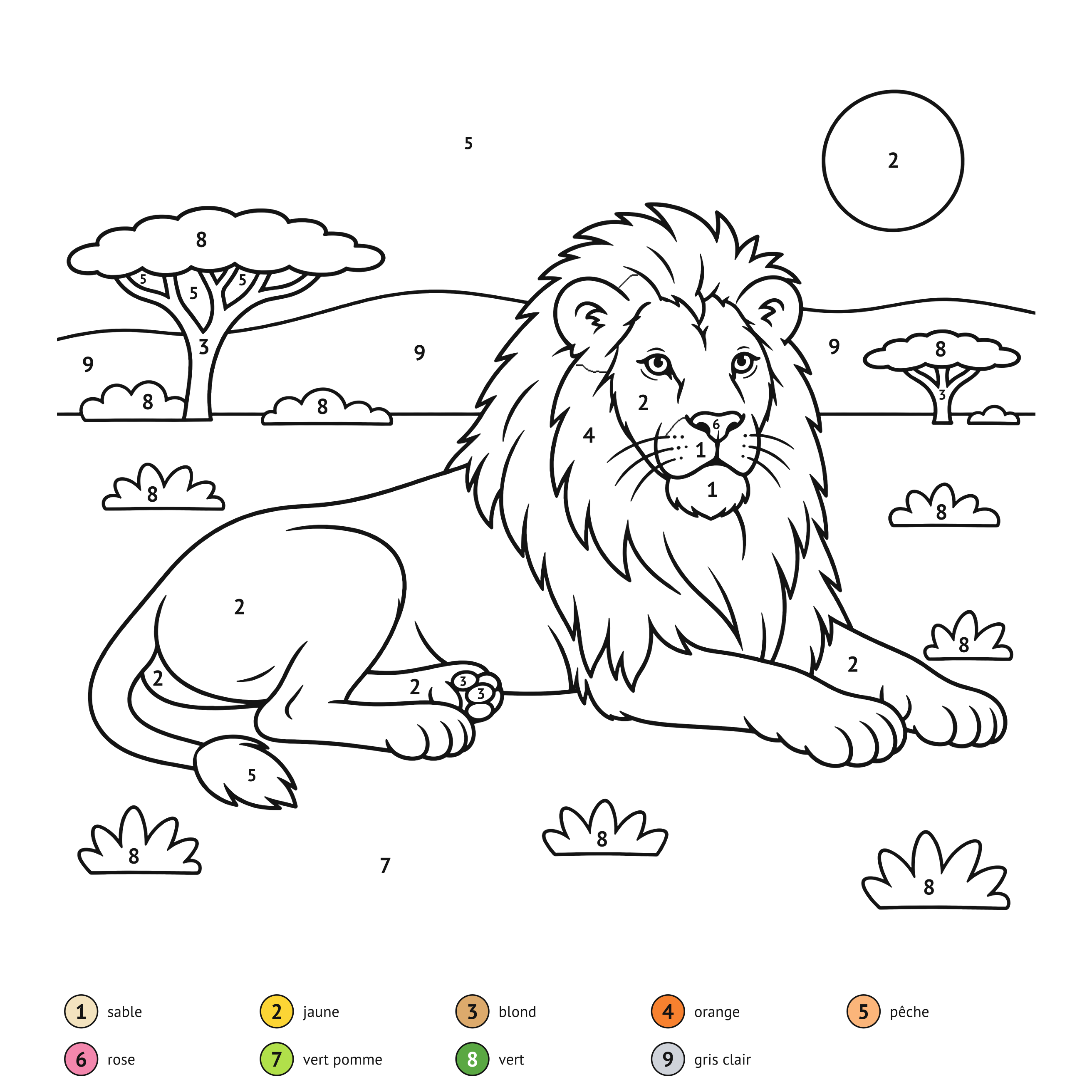 Au numéro: Lion : coloriage au numéro à imprimer