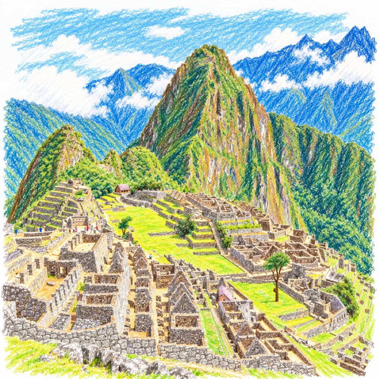 Modèle colorié: Coloriage du Machu Picchu