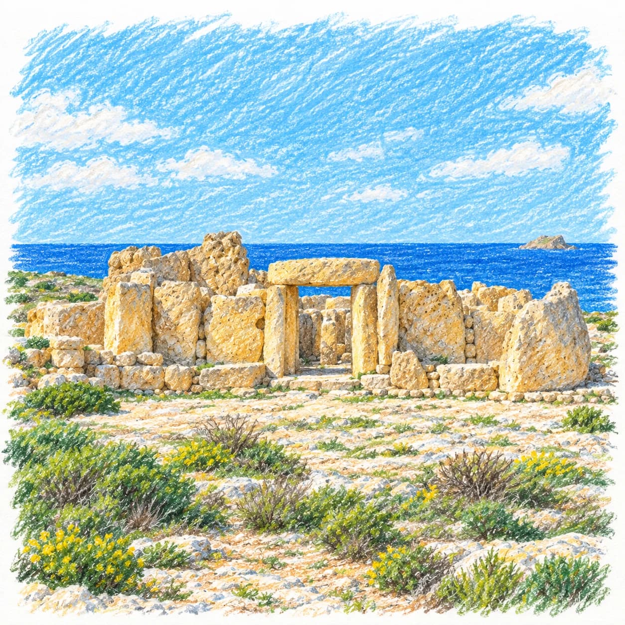 Modèle colorié: Coloriage de Malte : temple mégalithique
