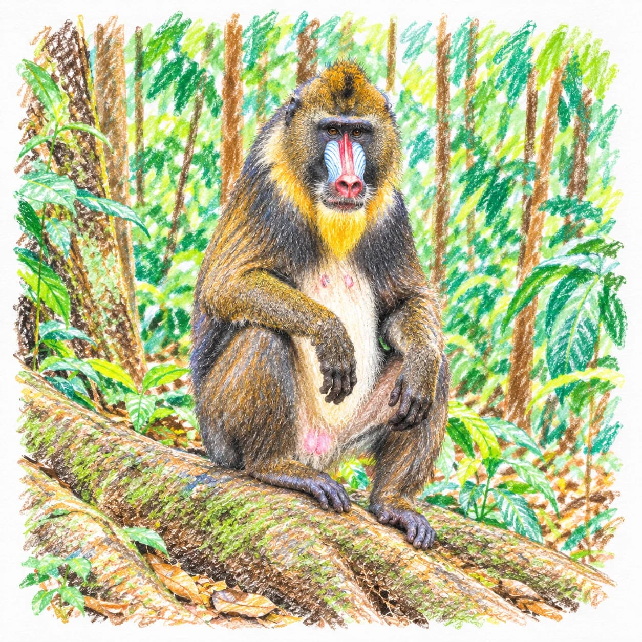 Modelo coloreado: Dibujo de mandril para colorear