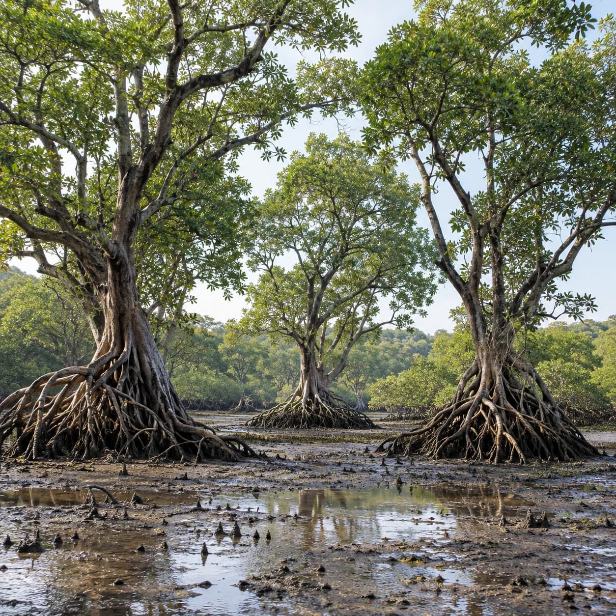 Photo réaliste: Coloriage d'une forêt de mangrove : clairière ancienne