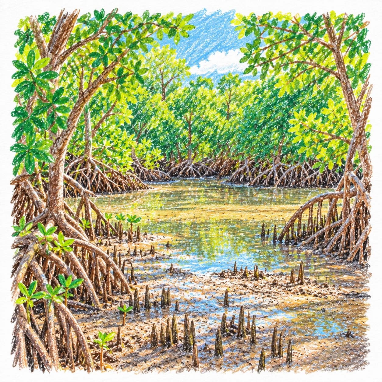 Colored model: Mangrove forest sunlit clearing coloring page
