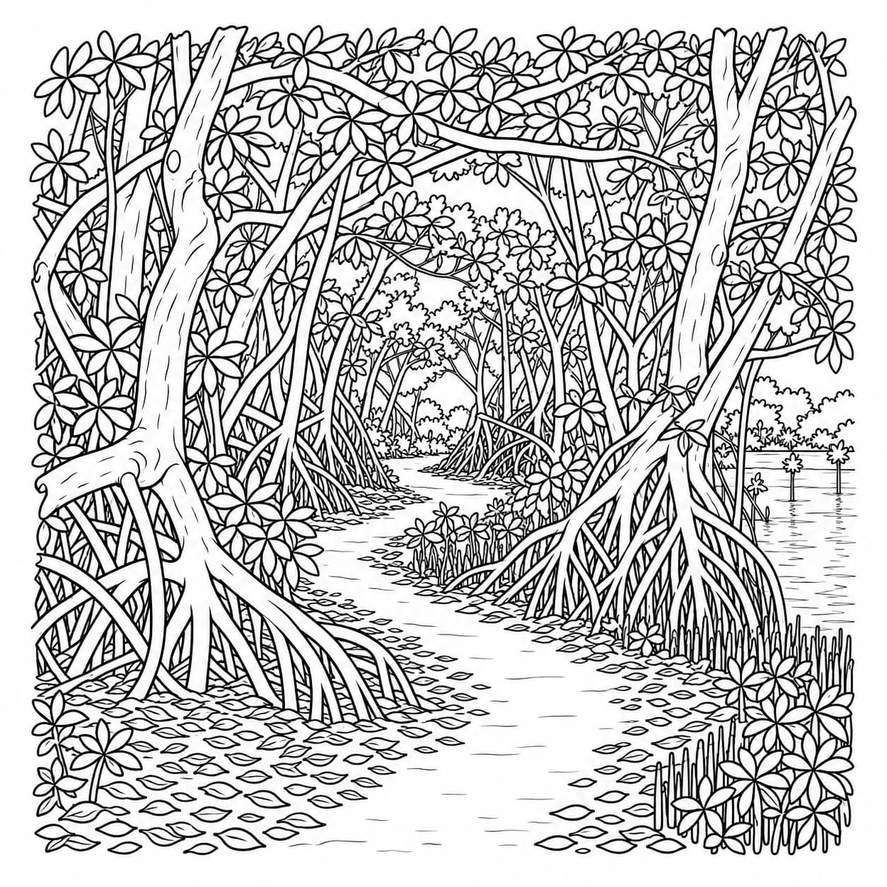 Coloring: Mangrove forest winding trail coloring page
