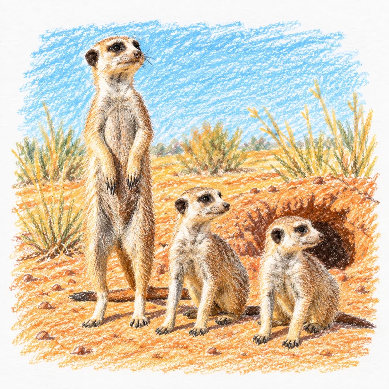 Modèle colorié: Coloriage de famille de suricates