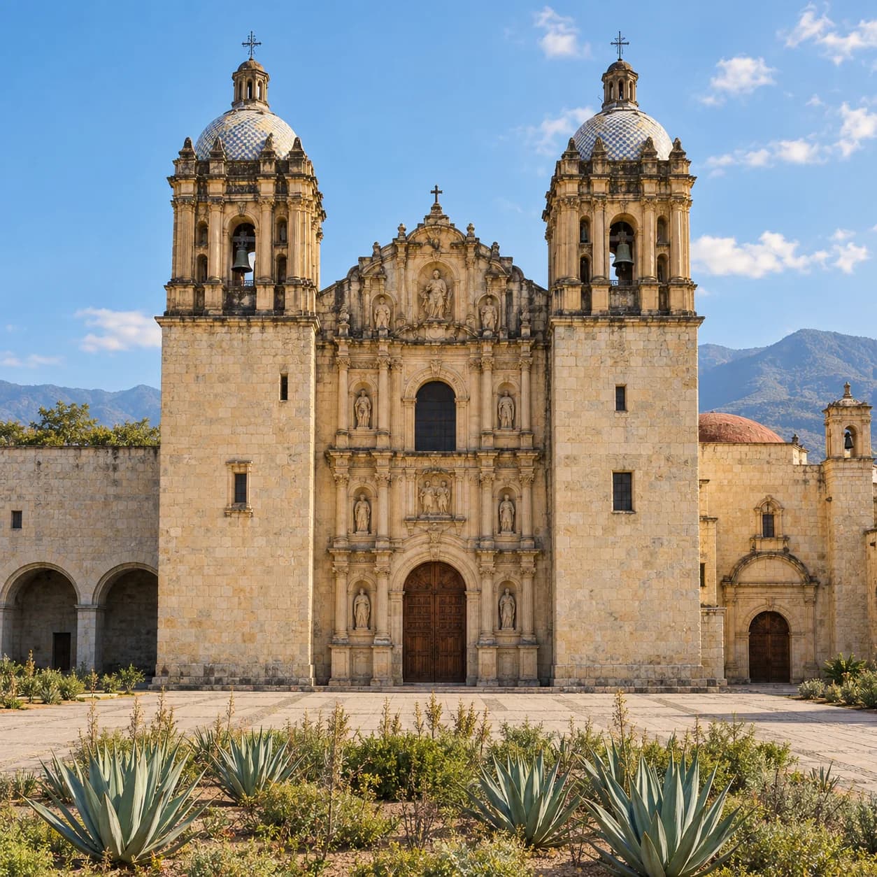 Foto realista: Dibujo de México para colorear: iglesia barroca y agaves