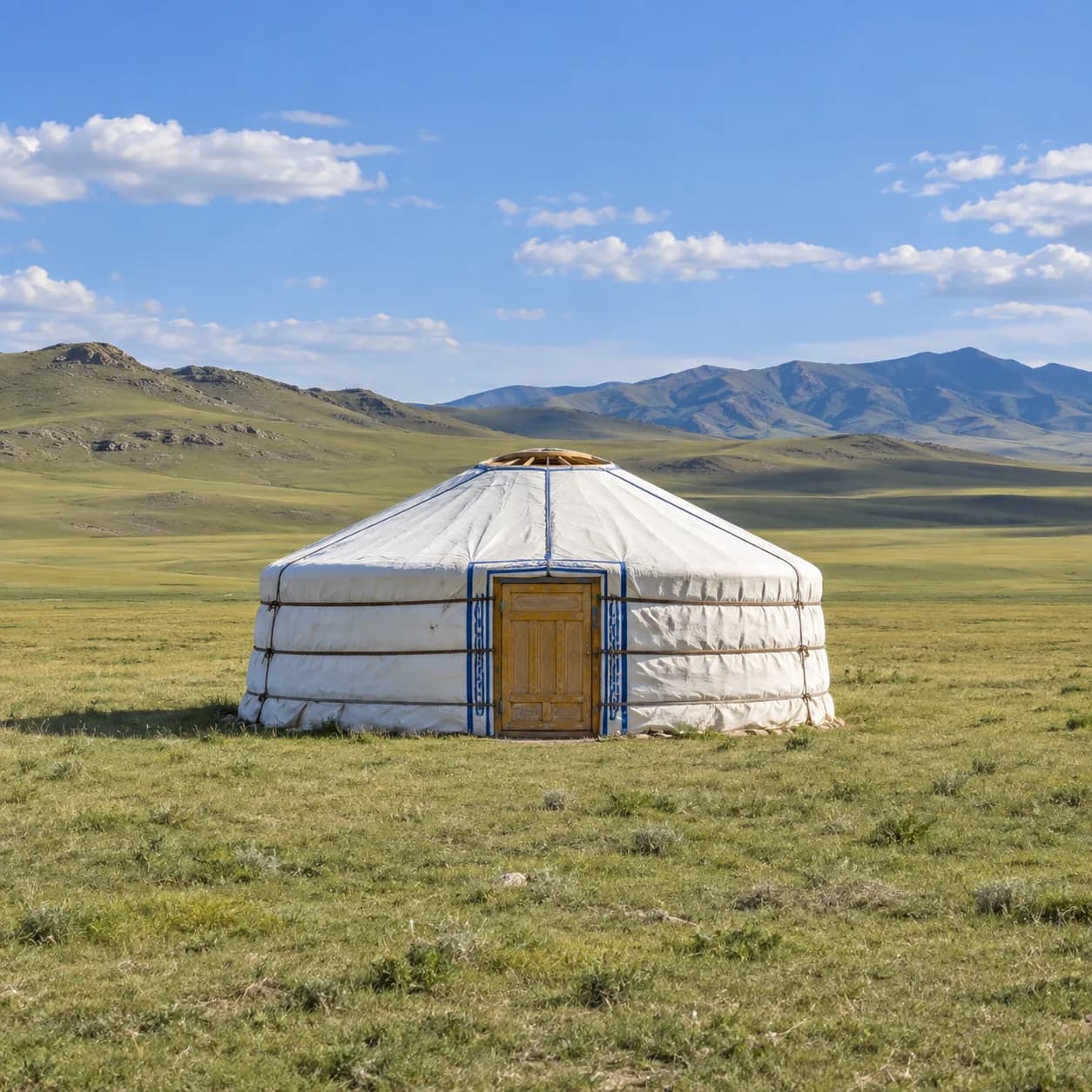 Foto realista: Dibujo de Mongolia para colorear: yurta en la estepa