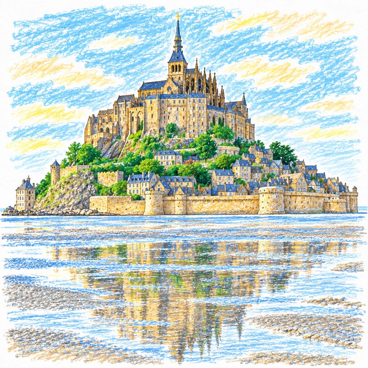 Colored model: Mont-Saint-Michel coloring page