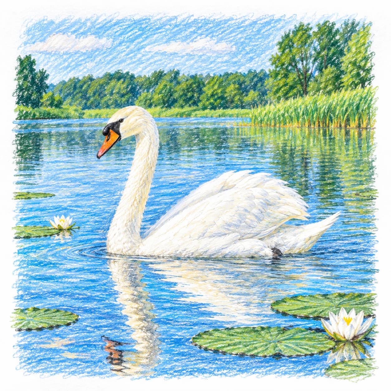 Modèle colorié: Coloriage de cygne tuberculé