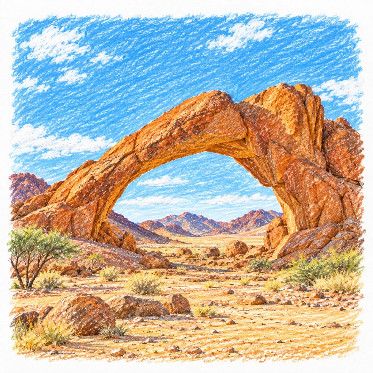 Modèle colorié: Coloriage du désert du Namib : arche naturelle