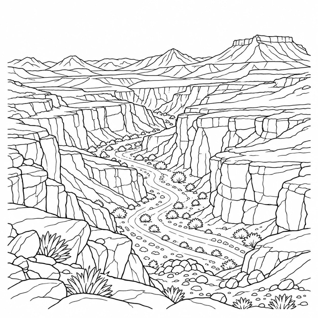 Coloring: Namib Desert winding gorge coloring page