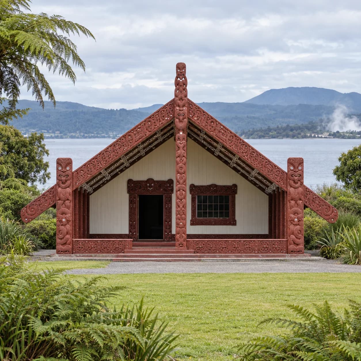 Photo réaliste: Coloriage de la Nouvelle-Zélande : maison maorie