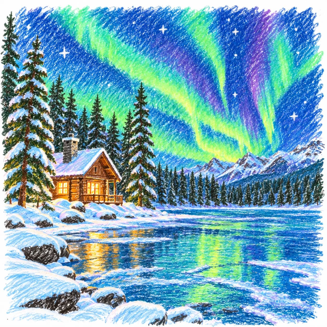 Colored model: Northern lights coloring page