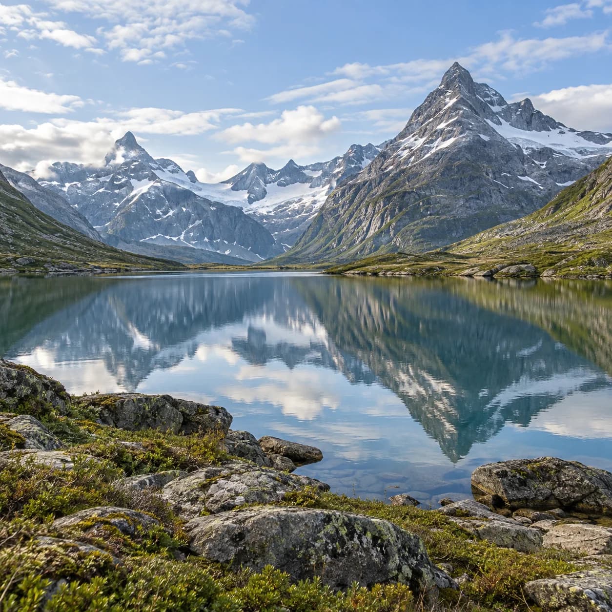 Foto realista: Dibujo de las montañas de Noruega para colorear: lago glaciar