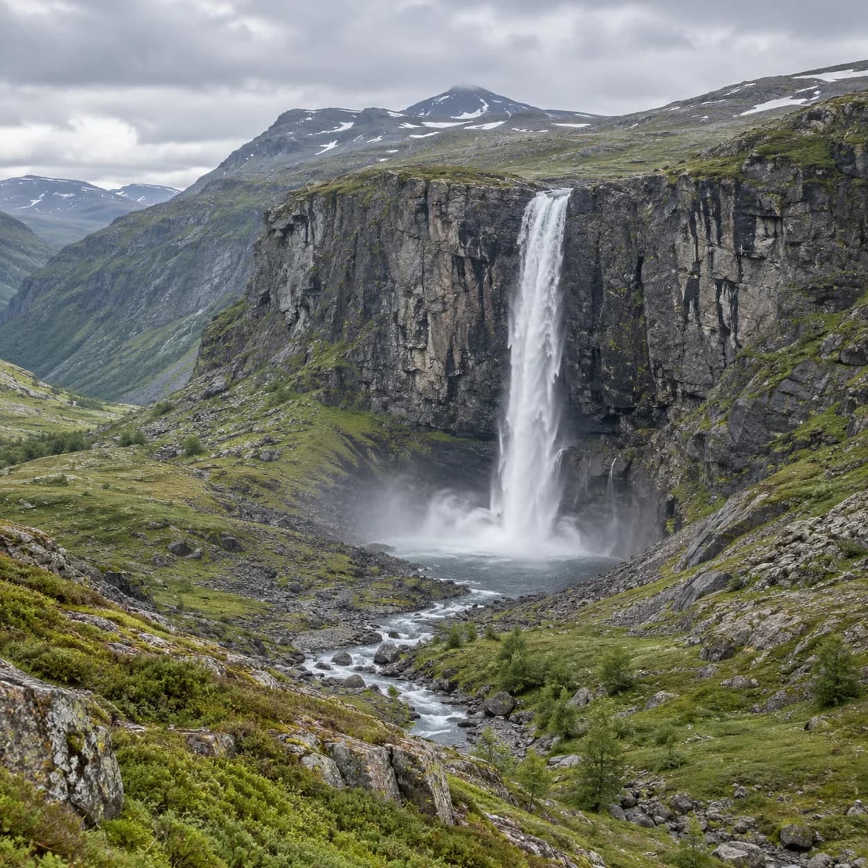 Realistic source: Norwegian mountains mountain waterfall coloring page