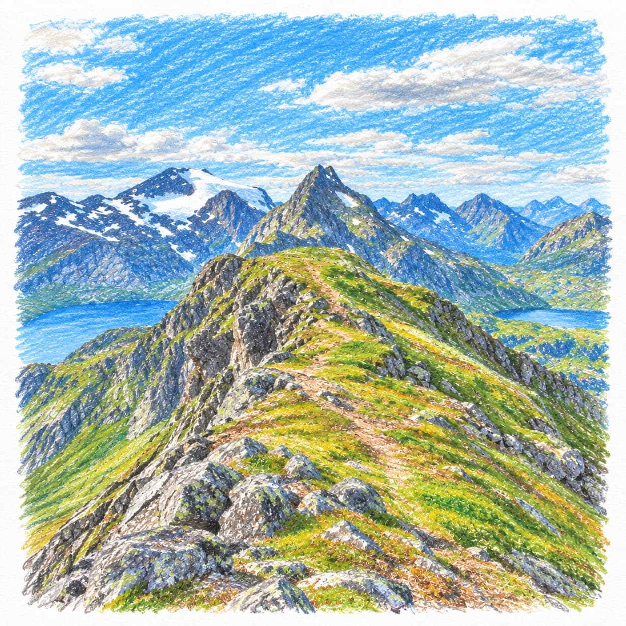 Colored model: Norwegian mountains rocky ridge coloring page