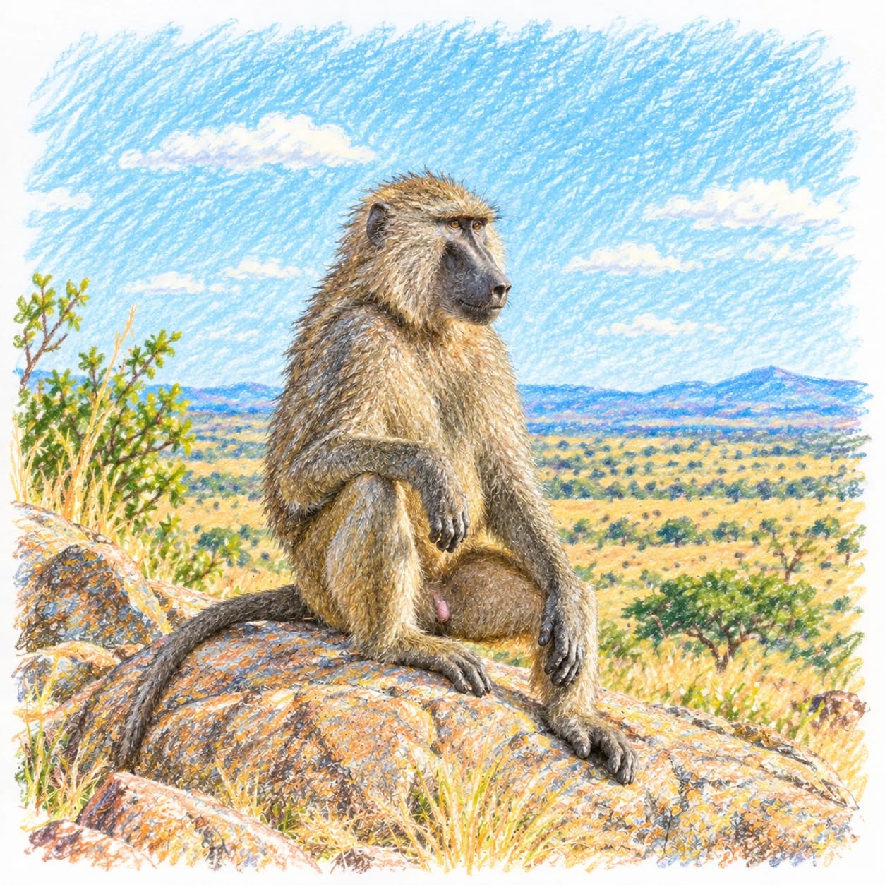 Modèle colorié: Coloriage de babouin olive