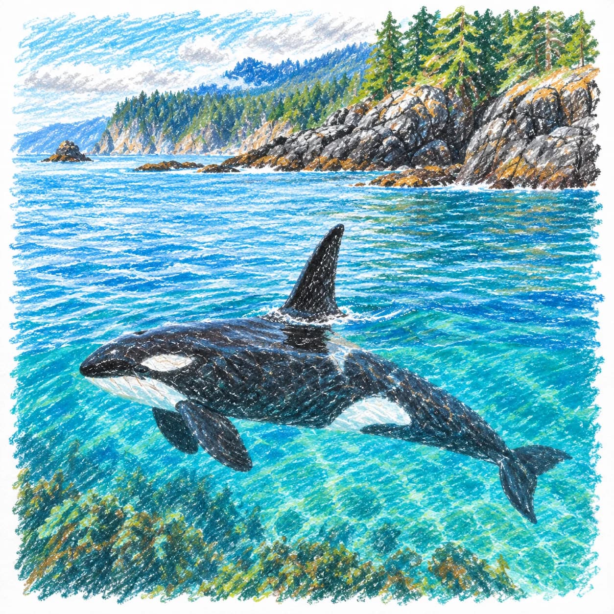Colored model: Orca coloring page